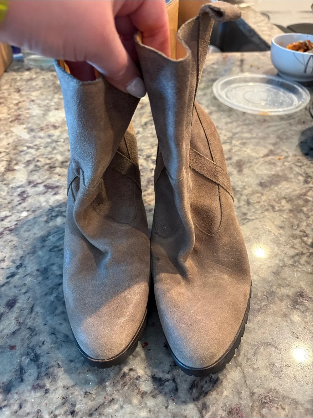Michael Kors Taupe Suede Mid-Calf Heeled Boots